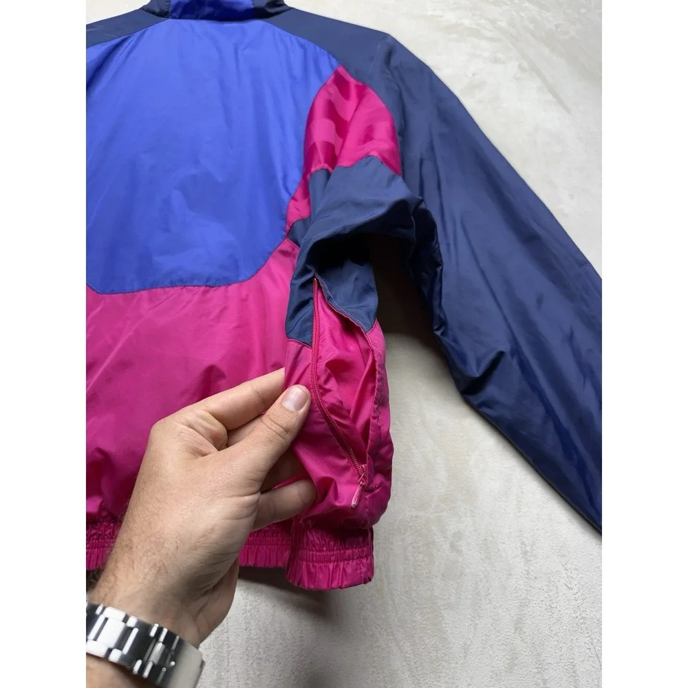 VTG 90s Nike Track Jacket Womens M Pink Navy Blue Colorblock Windbreaker Lined